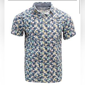 Recess Slim Fit Blue Floral Pineapple Short Sleeve Button-up Shirt Medium